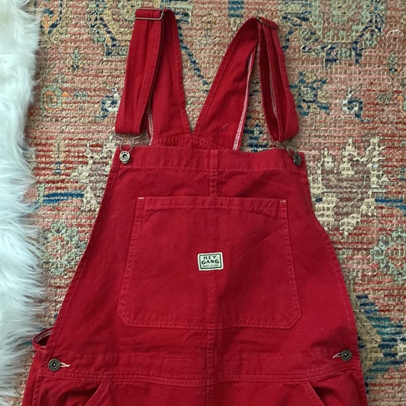 SOLD Hey Gang red knee patch overalls - Picture 4 of 9